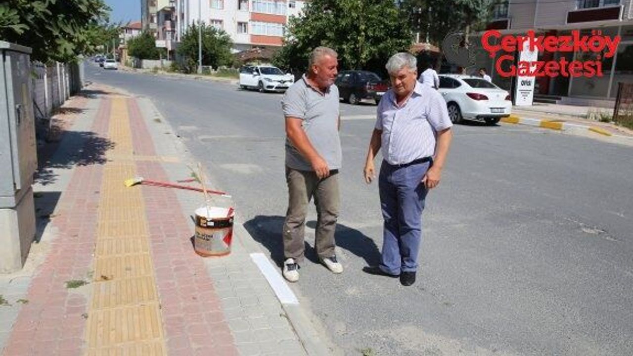 Kapaklı’daki bordür taşları boyanıyor