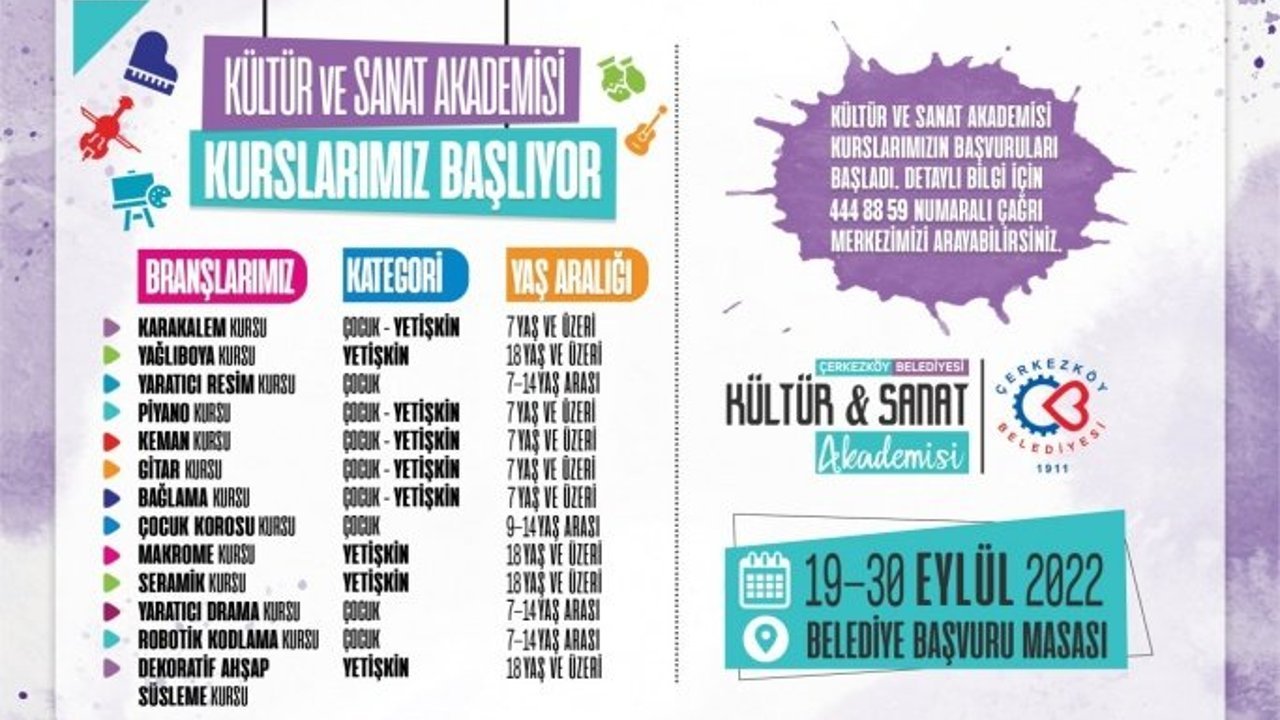 KÜLTÜR SANAT KURSLARI GÜZ DÖNEMİ KAYITLARI BAŞLIYOR