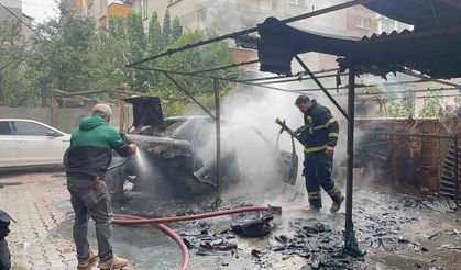 Çerkezköy’de park halindeki otomobil alev aldı: Araç sahibi yaralandı