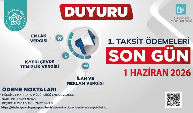 Süleymanpaşa’da Vergi Ödemelerinde Son Tarih 1 Haziran