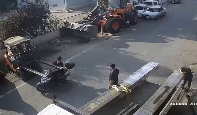 Tekirdağ’da Motosikletli Forkliftin Demir Ayağına Çarptı: Kaza Kamerada